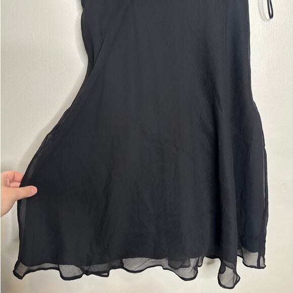 J.Crew 100% Silk Ruffle Wrap V-Neck Black Midi Dress Size 4 NWT - Picture 4 of 5